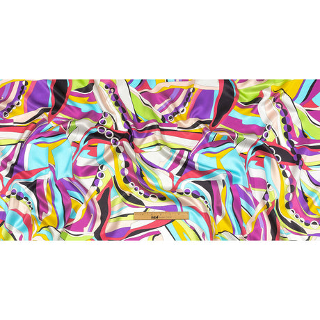 Italian Fuchsia, Purple, and Green Organic Geometry Silk Charmeuse