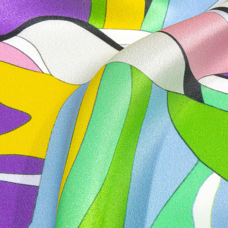 Italian Purple, Green and Yellow Organic Geometry Silk Charmeuse
