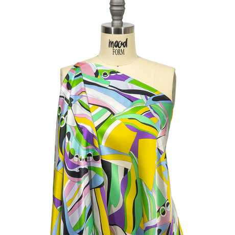 Italian Purple, Green and Yellow Organic Geometry Silk Charmeuse
