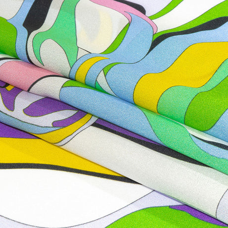 Italian Purple, Green and Yellow Organic Geometry Silk Charmeuse