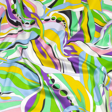 Italian Purple, Green and Yellow Organic Geometry Silk Charmeuse