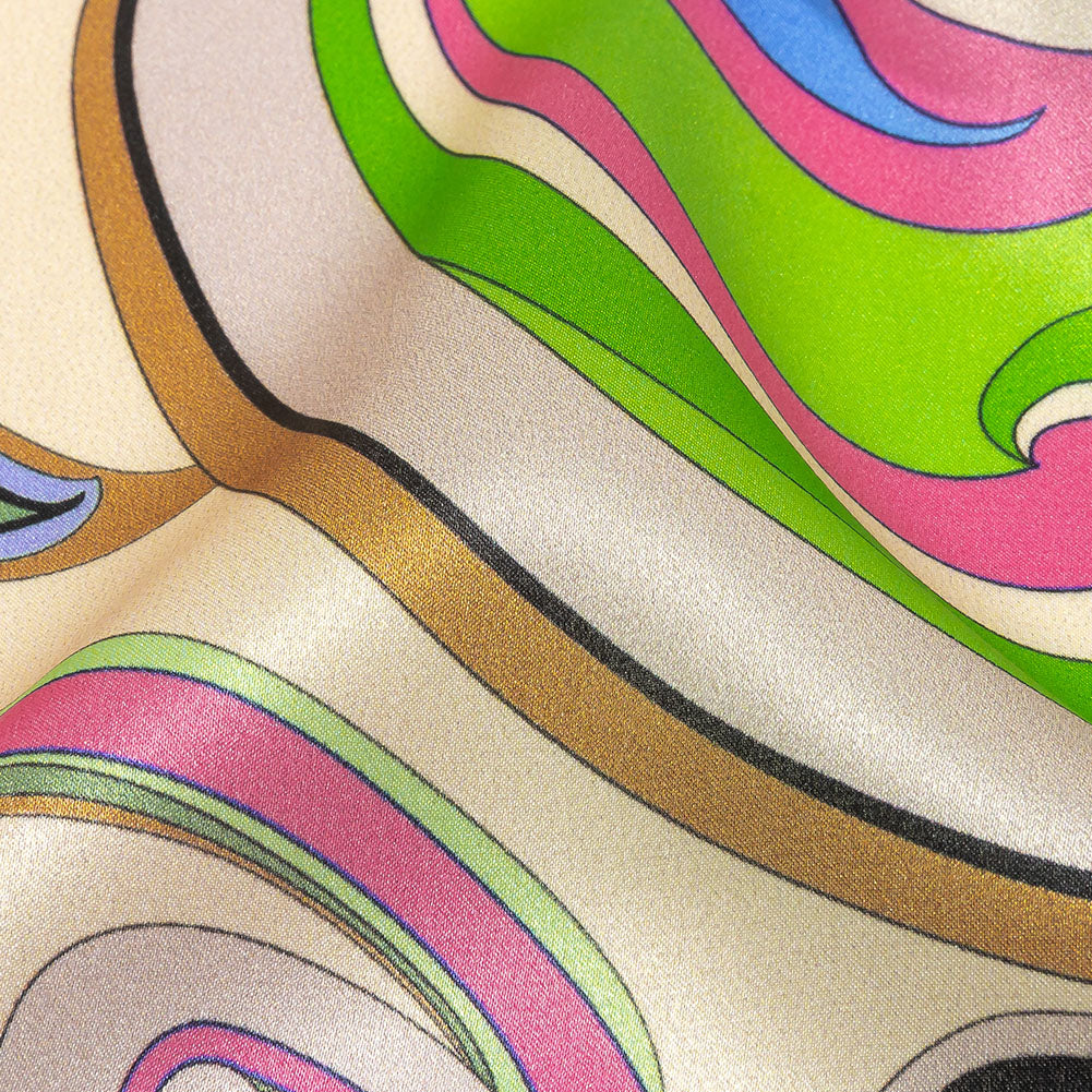 Italian White Smoke, Sky and Pink Swirling Paisley Silk Charmeuse