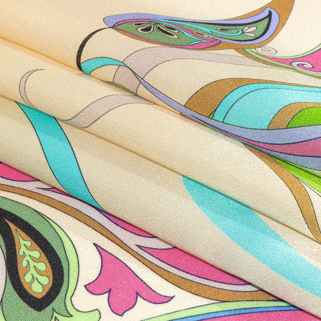 Italian White Smoke, Sky and Pink Swirling Paisley Silk Charmeuse
