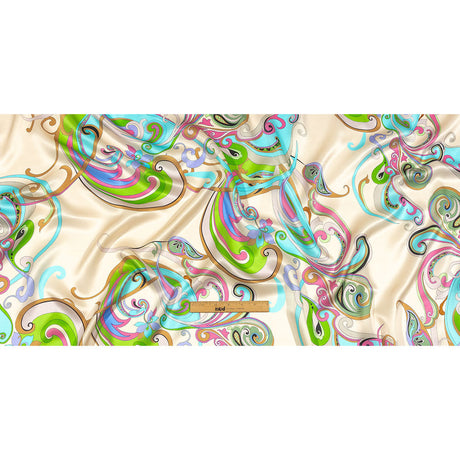 Italian White Smoke, Sky and Pink Swirling Paisley Silk Charmeuse