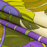 Italian Deep Lavender, Olive and Lime Jungle Leaves Silk Charmeuse