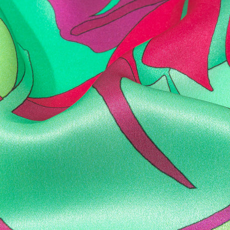 Italian Fuchsia, Hot Pink and Mint Jungle Leaves Silk Charmeuse