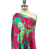 Italian Fuchsia, Hot Pink and Mint Jungle Leaves Silk Charmeuse