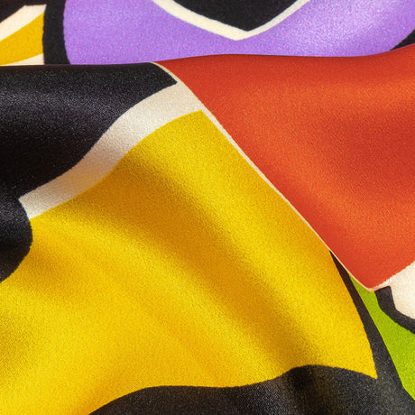 Italian Lime, Goldenrod and Red Geometric Floral Silk Charmeuse