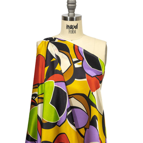 Italian Lime, Goldenrod and Red Geometric Floral Silk Charmeuse