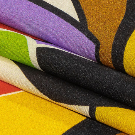 Italian Lime, Goldenrod and Red Geometric Floral Silk Charmeuse