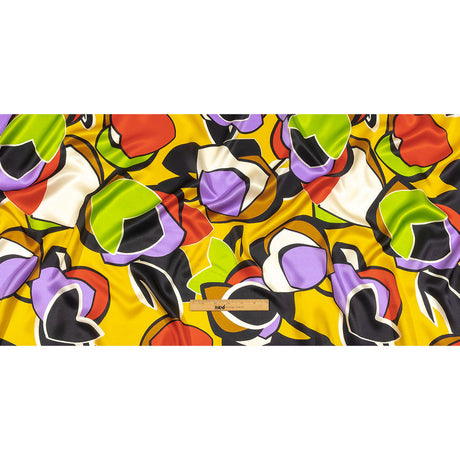 Italian Lime, Goldenrod and Red Geometric Floral Silk Charmeuse