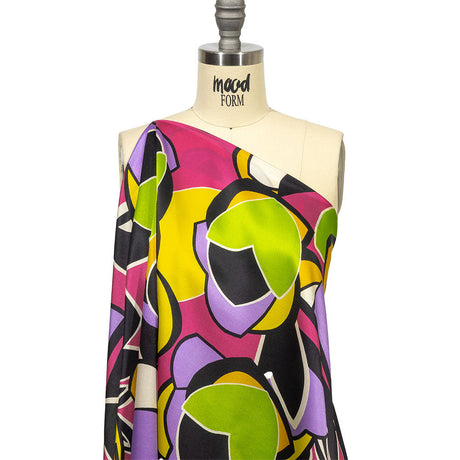 Italian Gold, Lilac and Lime Geometric Floral Silk Charmeuse