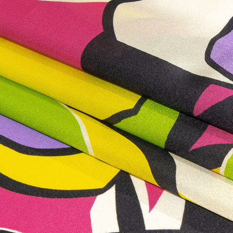 Italian Gold, Lilac and Lime Geometric Floral Silk Charmeuse