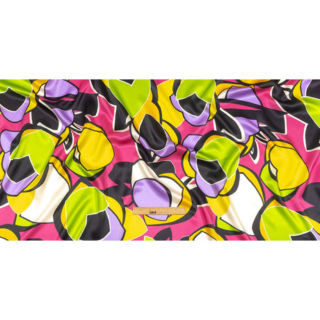 Italian Gold, Lilac and Lime Geometric Floral Silk Charmeuse
