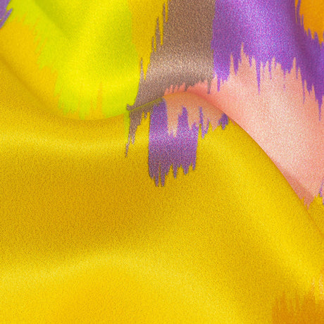 Italian Yellow, Green and Red Ikat Paradise Silk Charmeuse