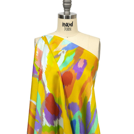 Italian Yellow, Green and Red Ikat Paradise Silk Charmeuse