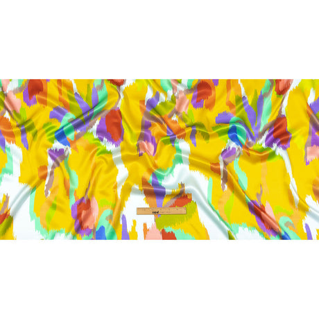 Italian Yellow, Green and Red Ikat Paradise Silk Charmeuse