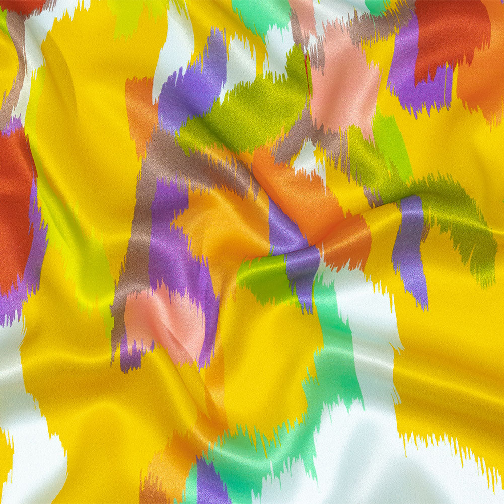 Italian Yellow, Green and Red Ikat Paradise Silk Charmeuse