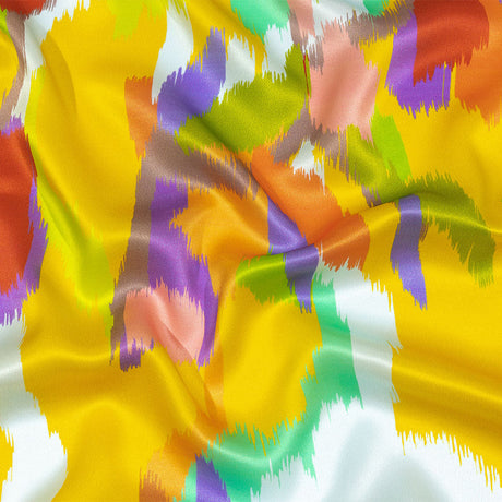 Italian Yellow, Green and Red Ikat Paradise Silk Charmeuse