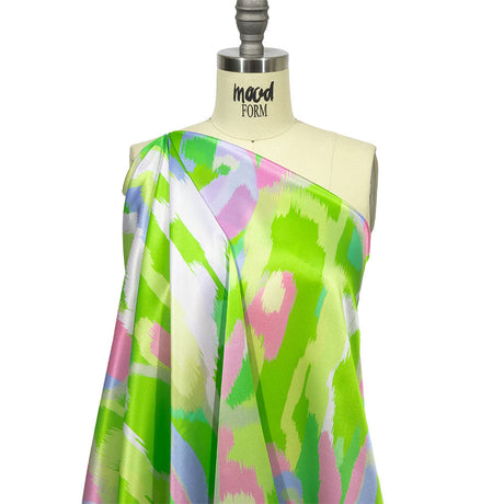 Italian Lime, Pink and Lilac Ikat Paradise Silk Charmeuse
