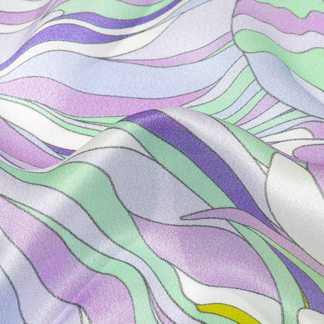 Italian Lavender, Seafoam and Yellow Feathered Flowers Silk Charmeuse