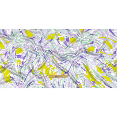 Italian Lavender, Seafoam and Yellow Feathered Flowers Silk Charmeuse