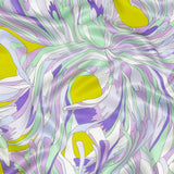 Italian Lavender, Seafoam and Yellow Feathered Flowers Silk Charmeuse