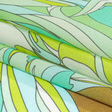 Italian Seafoam, Sky and Brown Feathered Flowers Silk Charmeuse