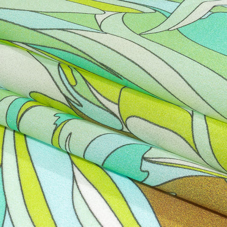 Italian Seafoam, Sky and Brown Feathered Flowers Silk Charmeuse