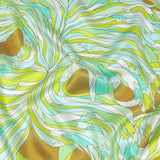 Italian Seafoam, Sky and Brown Feathered Flowers Silk Charmeuse