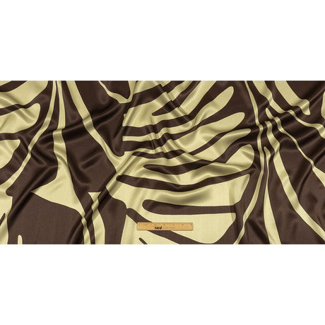 Italian Brown and Beige Oversized Leaves Silk Charmeuse