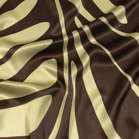 Italian Brown and Beige Oversized Leaves Silk Charmeuse