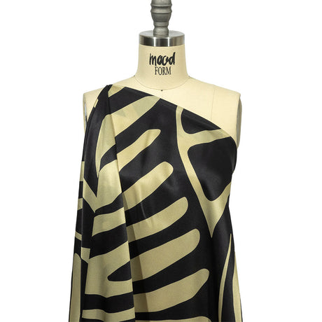 Italian Black and Beige Oversized Leaves Silk Charmeuse