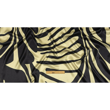 Italian Black and Beige Oversized Leaves Silk Charmeuse