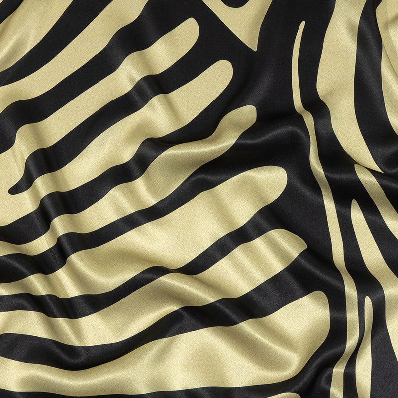 Italian Black and Beige Oversized Leaves Silk Charmeuse