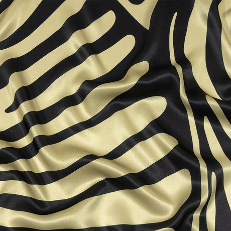 Italian Black and Beige Oversized Leaves Silk Charmeuse