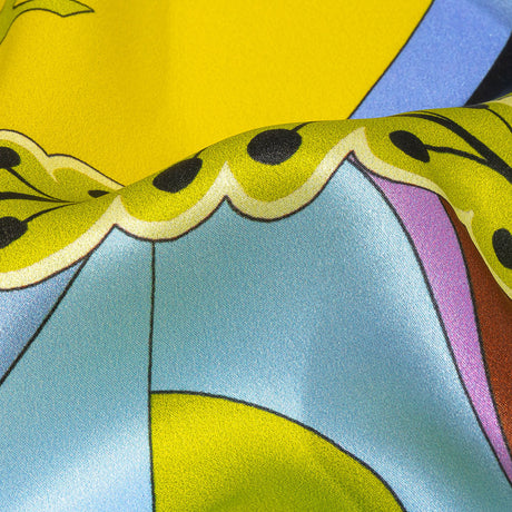 Italian Yellow, Green and Sky Leafy Abstract Silk Charmeuse
