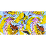 Italian Yellow, Green and Sky Leafy Abstract Silk Charmeuse