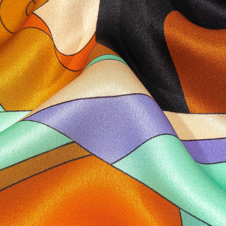 Italian Brown, Orange and Seafoam Leafy Abstract Silk Charmeuse
