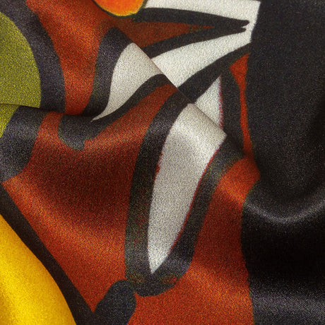 Italian Brown, Yellow and Olive Zebras and Flowers Silk Charmeuse