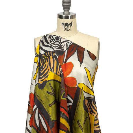 Italian Brown, Yellow and Olive Zebras and Flowers Silk Charmeuse