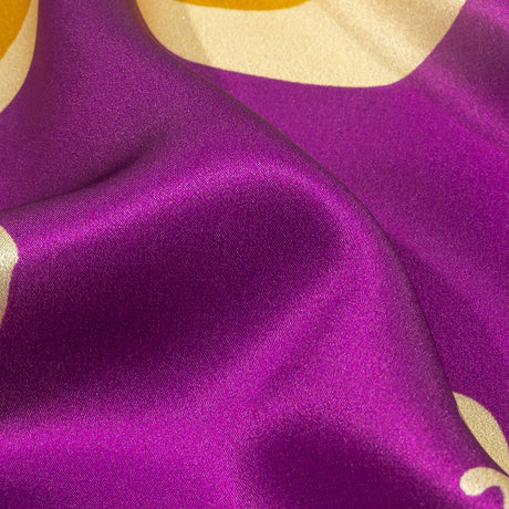 Italian Purple, Gold and Beige Ornamental Floral Silk Charmeuse
