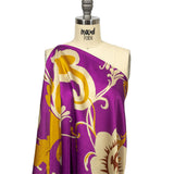 Italian Purple, Gold and Beige Ornamental Floral Silk Charmeuse