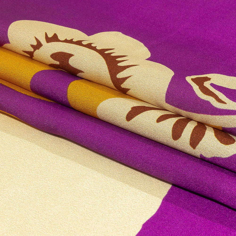 Italian Purple, Gold and Beige Ornamental Floral Silk Charmeuse