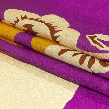 Italian Purple, Gold and Beige Ornamental Floral Silk Charmeuse