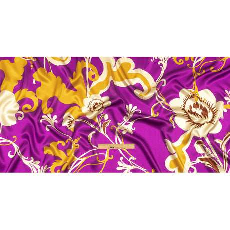 Italian Purple, Gold and Beige Ornamental Floral Silk Charmeuse