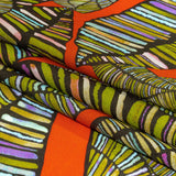 Italian Red, Olive and Purple Intricate Leaves Silk Charmeuse