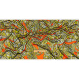 Italian Red, Olive and Purple Intricate Leaves Silk Charmeuse