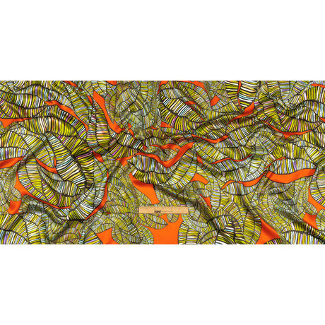 Italian Red, Olive and Purple Intricate Leaves Silk Charmeuse
