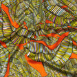 Italian Red, Olive and Purple Intricate Leaves Silk Charmeuse